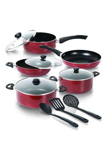 DELICI 12pc Cookware Set,High Grade Coating,Frypan24cm,2 Saucepan 24/30 cm,Milkpan18 cm, Kadai 24cm withlid