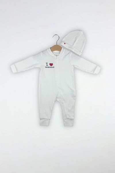 Globaby I Love Mom&Dad Printed 100% Cotton Jumpsuit with Hat