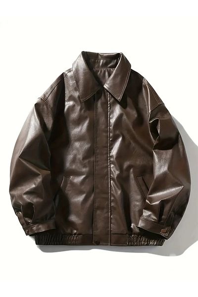 çerme Καφέ Oversize Unisex Vintage Δερμάτινο Μπουφάν