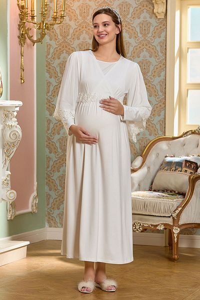 Cossy By Aqua 25121 Cămașă de noapte de maternitate din viscoză, cu mânecă lungă, cu mânecă lungă, cu guler dublu