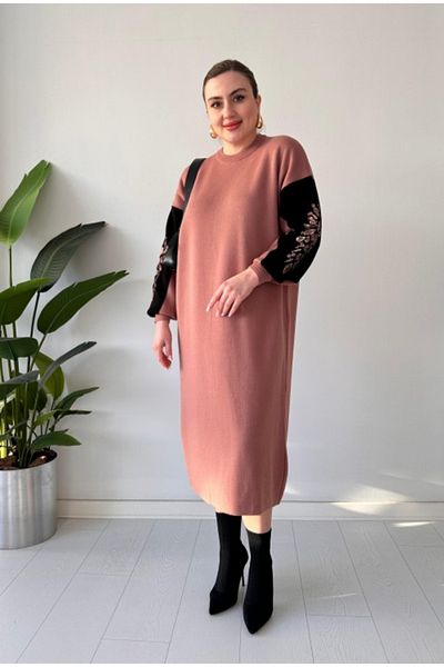 ikomteks Rochie din tricot cu broderie cu maneci