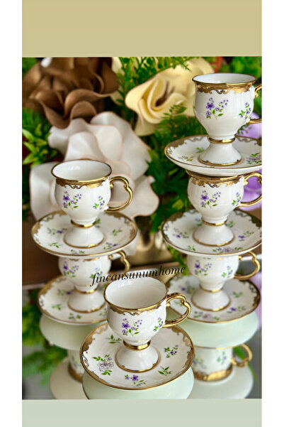 Lavin 6 KİŞİLİK ÇİÇEKLİ KAHVE FİNCAN TAKIMI-90ML