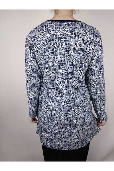 YAŞAR TRİKO Жіноча темно-синя туніка з V-подібним вирізом, довгими рукавами та м'якою тканиною