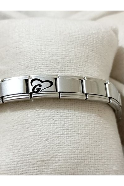 Vamoria Letter g with Heart Italian Charm Steel Bracelet