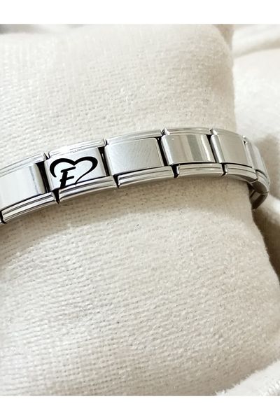 Vamoria Letter F with Heart Italian Charm Steel Bracelet