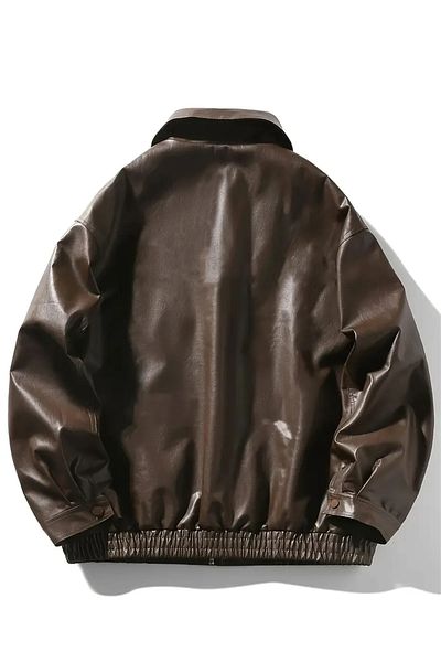 çerme Καφέ Oversize Unisex Vintage Δερμάτινο Μπουφάν