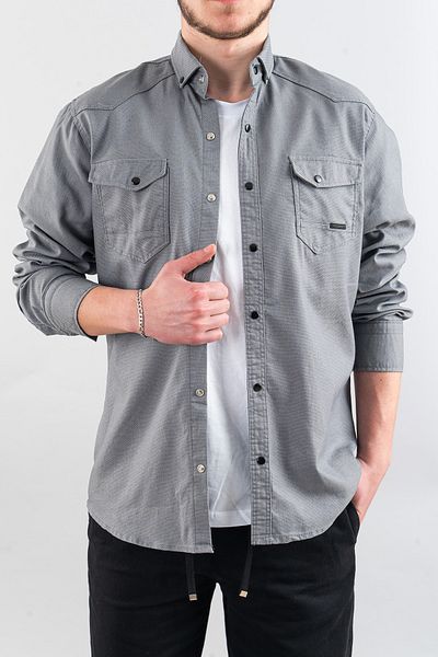 bombe Ανδρικό πουκάμισο Γκρι Slim Fit Slim Fit Ανδρικό τζιν πουκάμισο