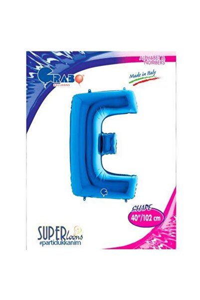 Parti Dükkanım بالون رقائق معدنية على شكل حرف E أزرق (100 سم)