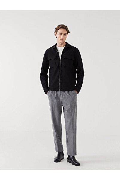 LC Waikiki Ανδρικό παλτό LCW Vision Black Slim Fit πουκάμισο γιακά