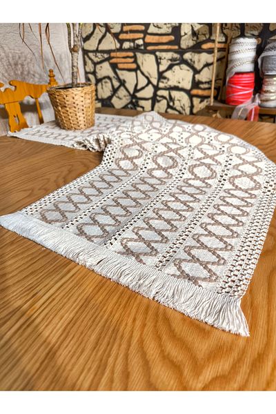 nonamino 150X35 Organic Cotton Lace Runner - Kilimli Pattern