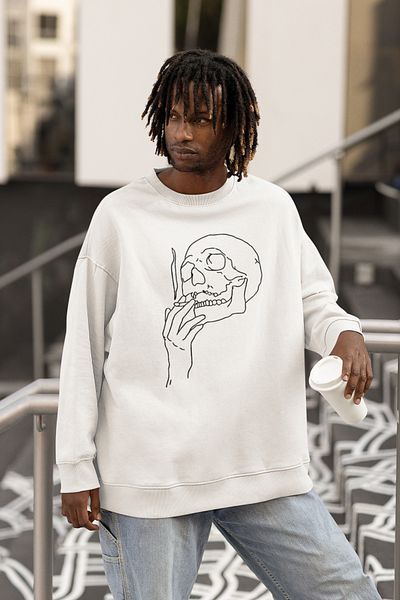 SEVBANO Smoking Skull Printed Unisex Oversize Sweatshirt