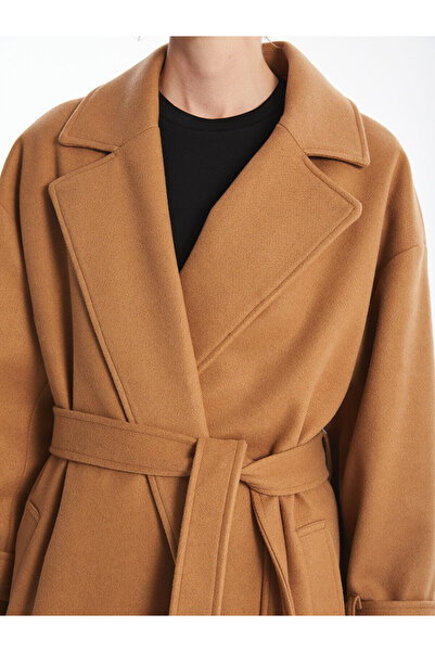 LC Waikiki Brown Jacket Collar Oversized Women's Cashmere Coat