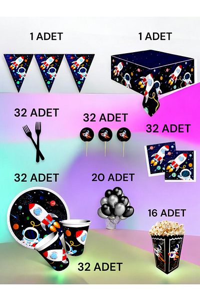 VibeHome Space Themed XL Pack for 32 - Birthday Party and Fun Events