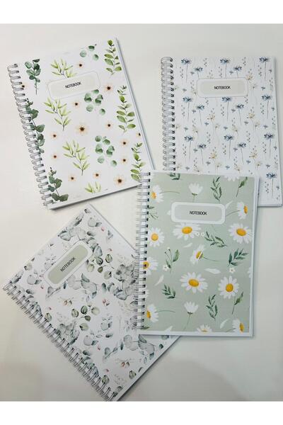 ADA OFİS KIRTASİYE A5 Spiral School Notebook 80 Sheets Set of 4 Plaids Cardboard Cover
