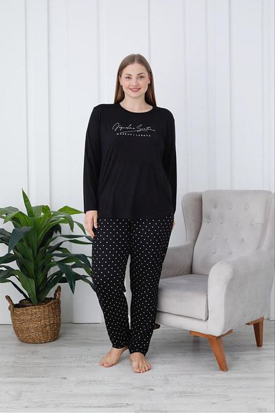 Eyfuze Women's Milan Fabric Large Size Curve Printed Patterned 1St Quality Bamboo Long Sleeve Pajamas Set