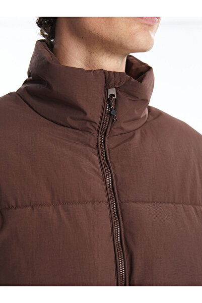 LC Waikiki Ανδρικό φουσκωτό παλτό XSIDE καφέ Cozy Fit Stand Collar