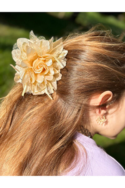 QUEEN AKSESUAR Lüks moda trend iri saten büyük yapay gül çiçekli mandal klips...