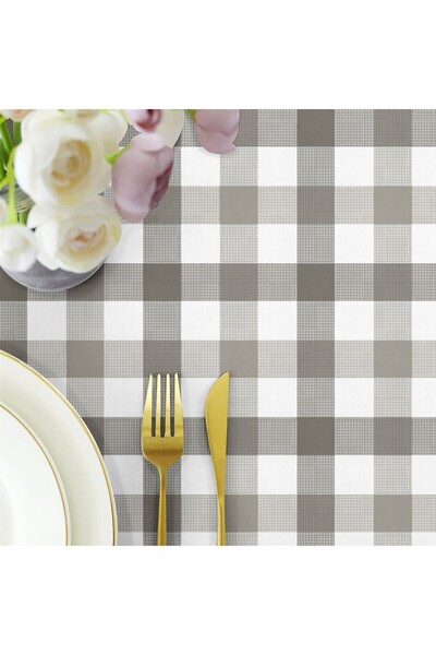 Evim Beige Plaids Liquid Proof and Stain Resistant Tablecloth