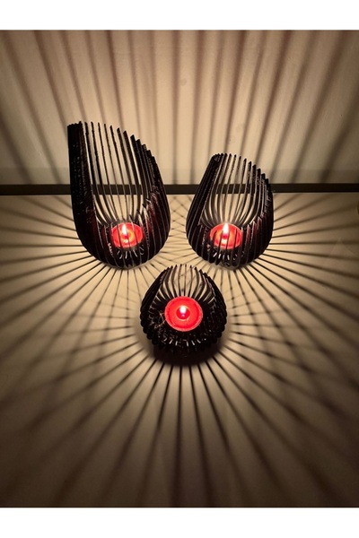 bademüzik Mumluk 3’lü Set Özel Tasarım Dekoratif Obje Siyah Renk