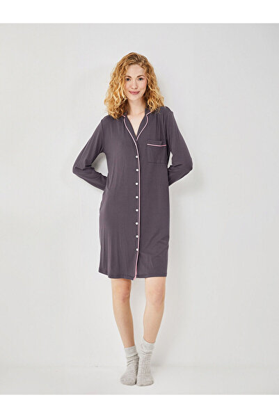 LC Waikiki Lcw Dream Anthracite Shirt Collar Women's Nightgown