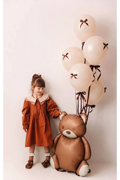 aşkın concept Kahverengi Ayı Folyo Balon 90 cm ve Deniz Kumu Balon 10 Adet Ku...