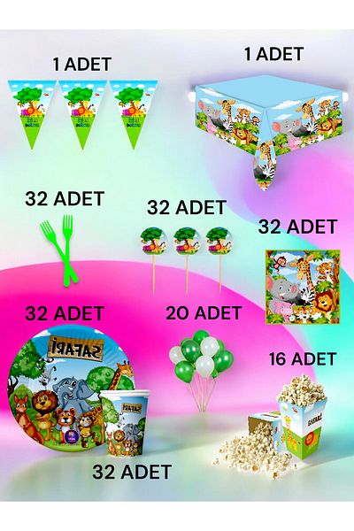 VibeHome Safari Themed XL Pack for 32 People - Birthday Party and Fun Events
