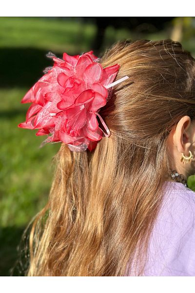 QUEEN AKSESUAR Red Luxury Fashion - Large Satin, Rose Flower Clothespin, Clip Buckle