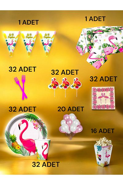 VibeHome Flamingo Themed XL Pack for 32 - Birthday Party and Fun Events