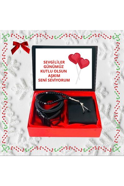 Carlino Men's Gift Set Black Wallet-Belt -Rosary