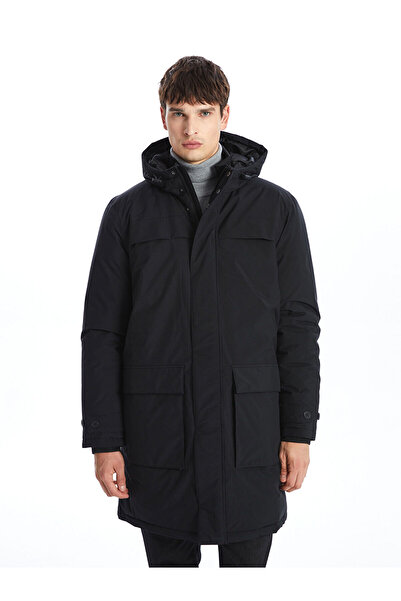 LC Waikiki Parka pentru bărbați Black Standard Mold cu glugă