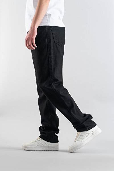 bombe Ανδρικό μαύρο φαρδύ τζιν φαρδύ παντελόνι με κανονική μέση και φαρδύ πόδι