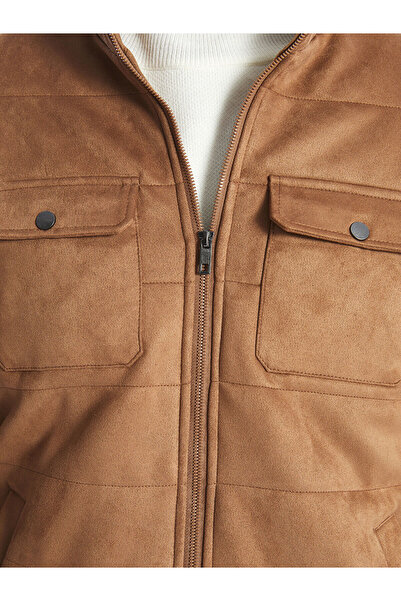 LC Waikiki Ανδρικό παλτό σε μπεζ Standard Fit ψηλός λαιμός Suede