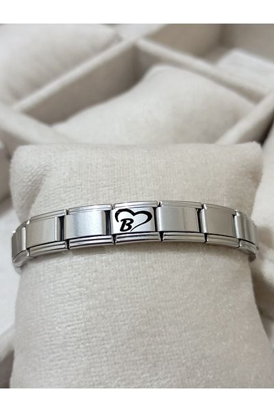 Vamoria Letter B with Heart Italian Charm Steel Bracelet