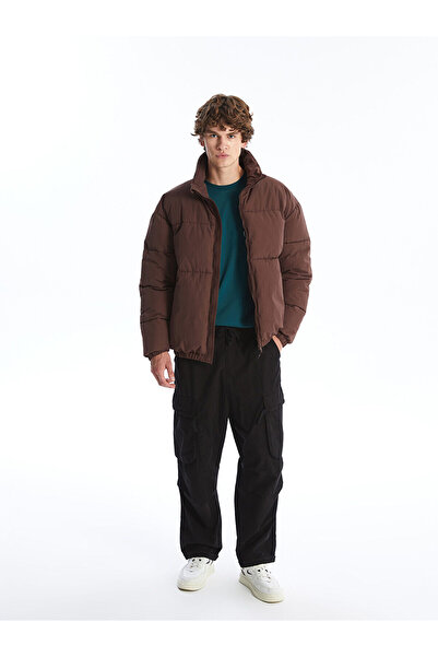 LC Waikiki Ανδρικό φουσκωτό παλτό XSIDE καφέ Cozy Fit Stand Collar