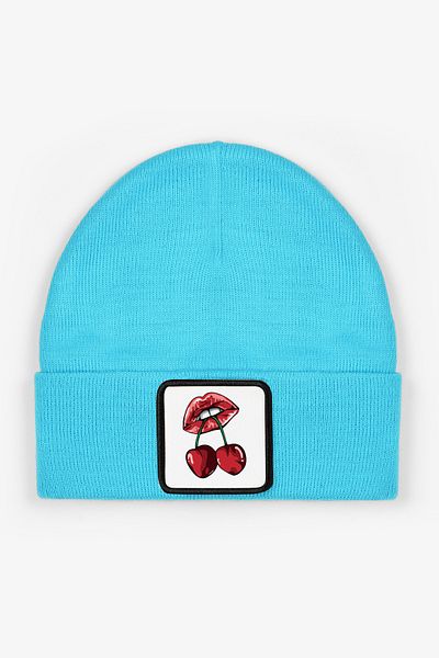 CraftID Cherry Lip Interchangeable Patch Turquoise 100% Acrylic Unisex Beanie