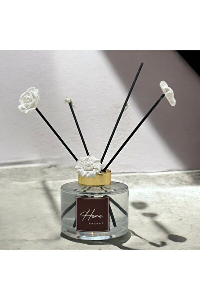 LİNECRAFT 150 cc Çiçek Taşlı Bordo Etiket Dekoratif Bambu Çubuklu Vanilya Oda...