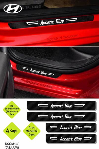Kocamın Tasarımı Hyundai Accent Blue Kapı Koruma Eşiği Dekoratif Siyah Karbon...