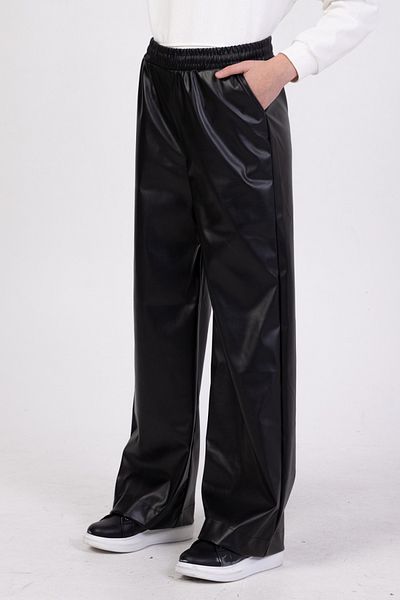 DMB BOYS & GIRLS Laced Elastic Waist Wide Leg High Waist Leather Palazzo Girls' Pants