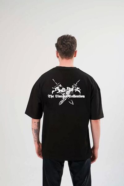 New Shine Μπλουζάκι Unisex Crew Neck Printed Oversize - Μαύρο