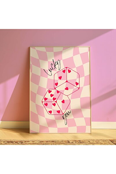 DES VU PRINT Lucky You Zar Pembe Çerçevesiz Poster