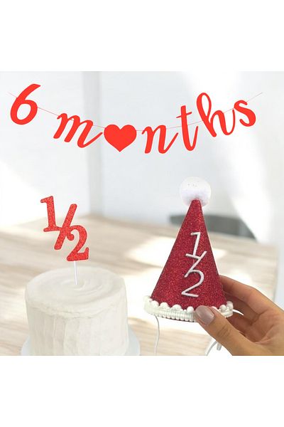 Partifabrik Red Color Silvery Half Year 6Months 3 Piece Party Set