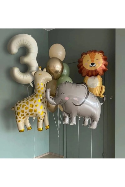 aşkın concept Krem Rakam Balon Soft Kahve Renkler Zürafa Aslan Fil Set 3 Yaş ...