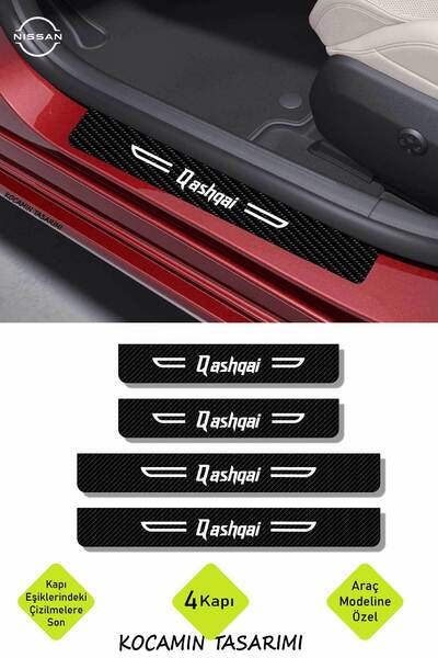 Kocamın Tasarımı Nissan Qashqai Yazılı Kapı Koruma Eşiği Siyah Karbon Üzeri B...