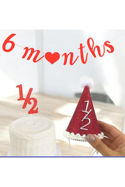 Partifabrik Red Color Silvery Half Year 6Months 3 Piece Party Set