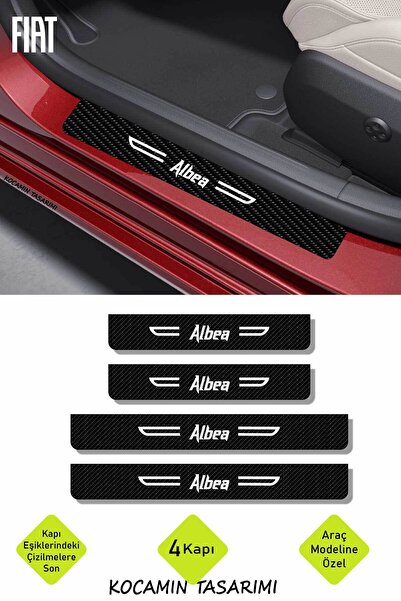 Kocamın Tasarımı Fiat Albea Yazılı Siyah Karbon Kapı Eşiği Dekoratif Kapı Kor...