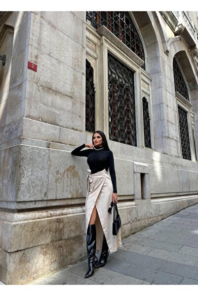 LB Laluna Butik Fusta midi cu buzunar cargo cu cravată în talie pentru femei