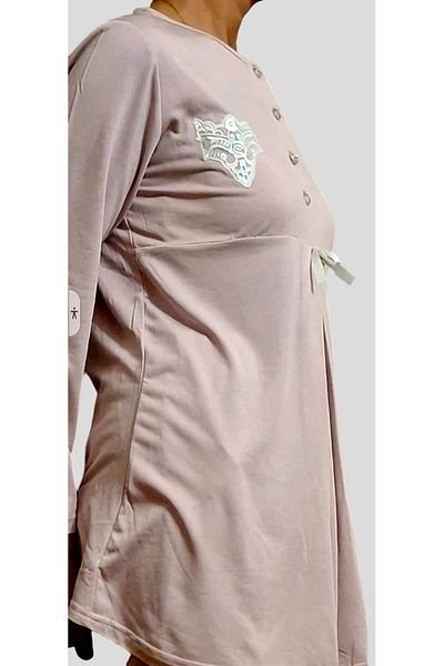 Zen Erdeniz Half Button Maternity Pajamas Set Winter Pudra