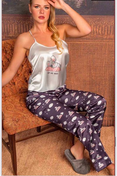 SATTENS Set pijamale cu bretele imprimate din satin matasos