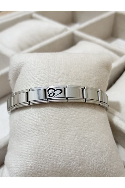 Vamoria Letter O Italian Charm Steel Bracelet with Heart