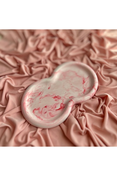 Handmade 20 Cm Beton Pembe Mermer Sunum Takı Aksesuar Tepsisi - Dekoratif Hed...